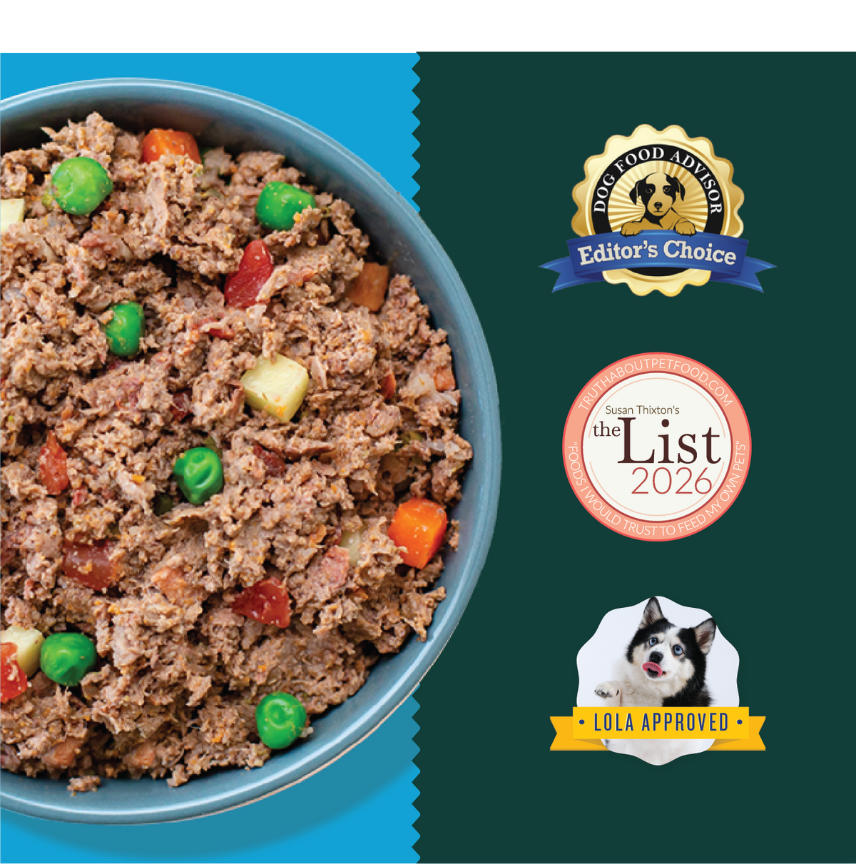 Ground beef stew with peas, carrots, and diced vegetables in a blue bowl.