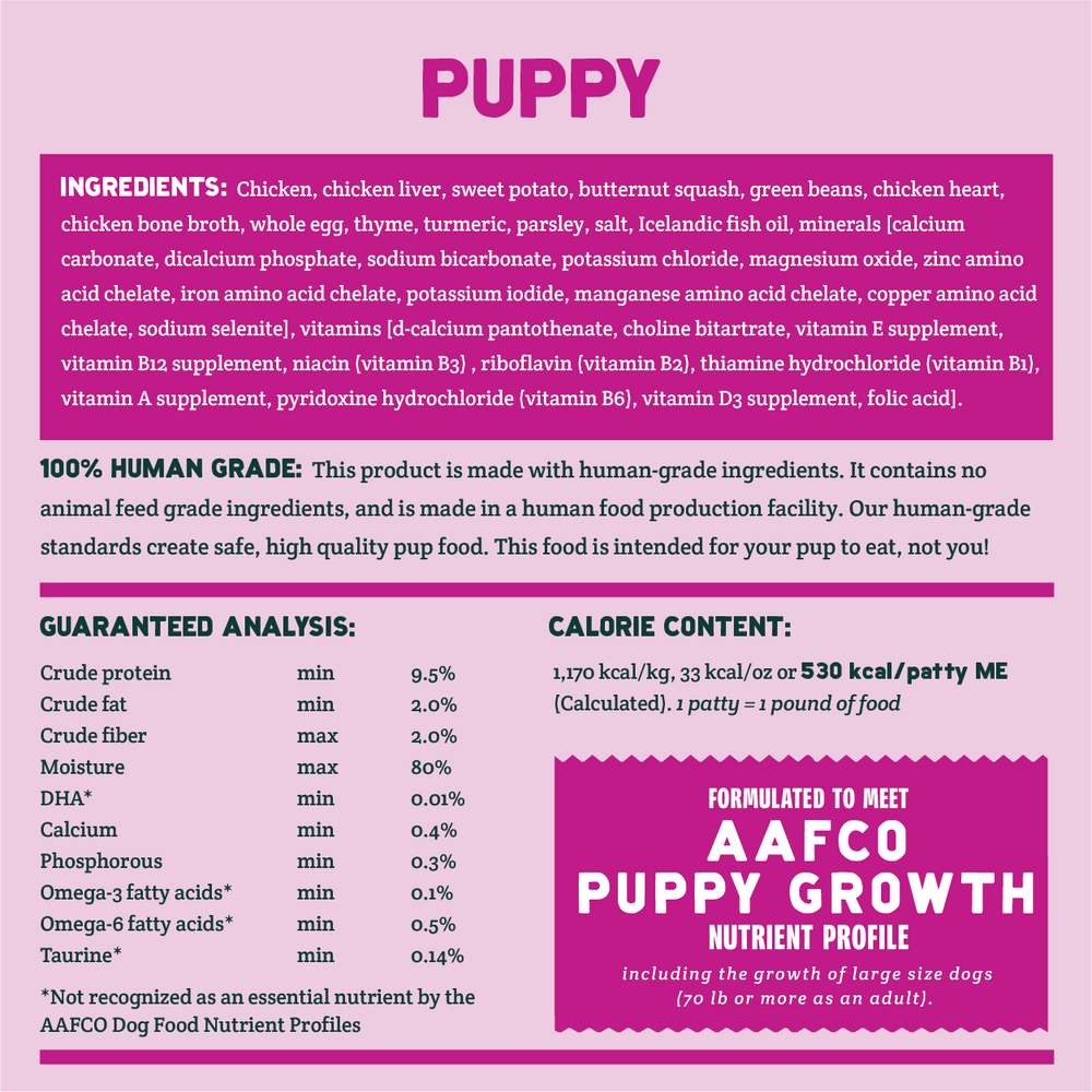 Puppy Recipe (3lb / 2 bags) Nutrition Facts