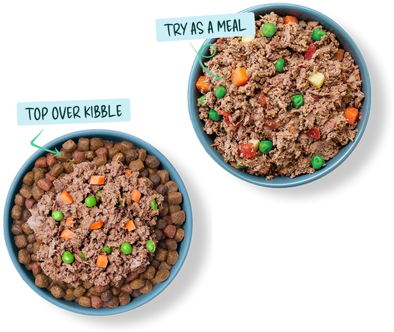 A Pup Above food served as a meal and as a kibble topper