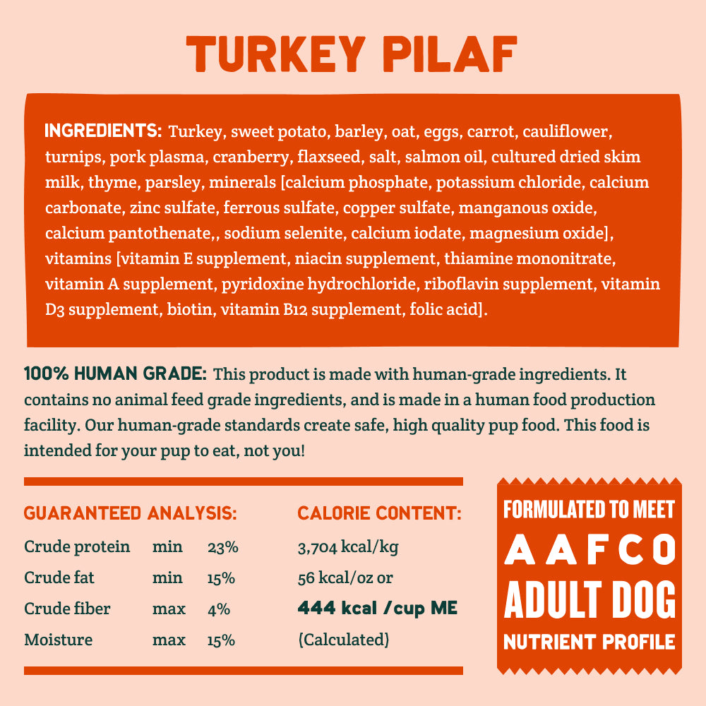 Turkey Pilaf 2LB Single Nutrition Facts
