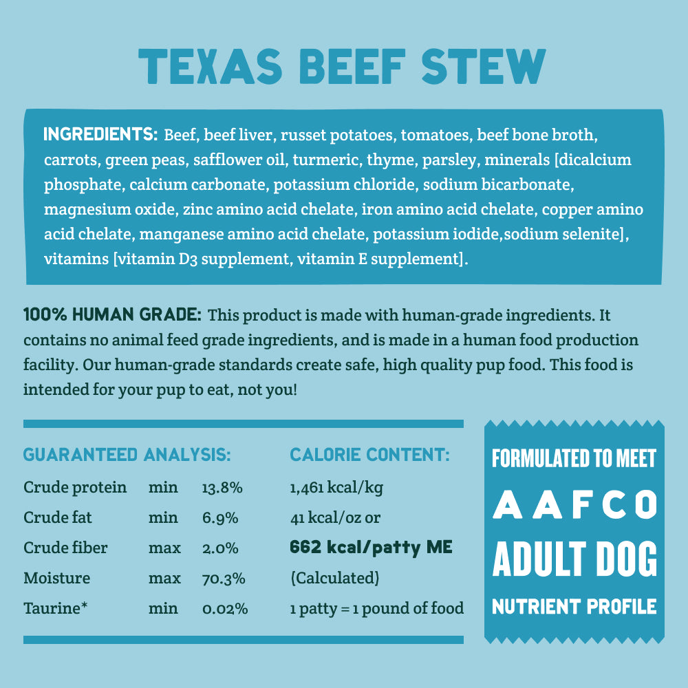 Texas Beef Stew (3lb / 2 bags) Nutrition Facts